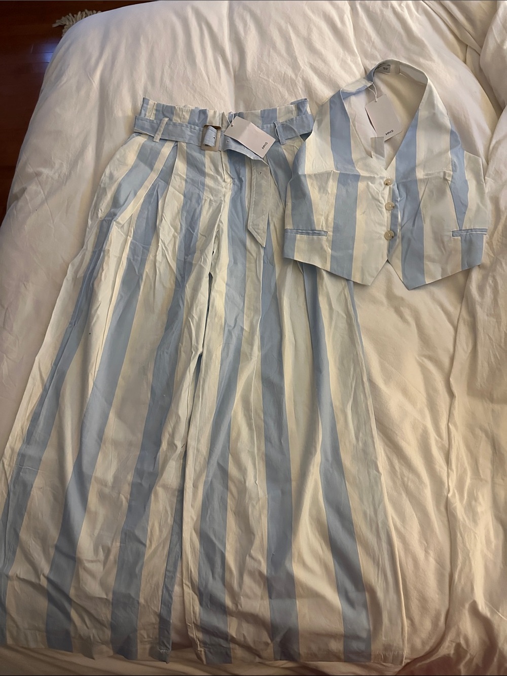Mango Blue and White Striped Set - Vest & Wide-Leg Pants